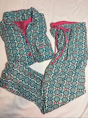 Y2K Girlypop Polka Dot Aqua Blue and Hot Pink Matching PJ Set Top + Lounge Pants